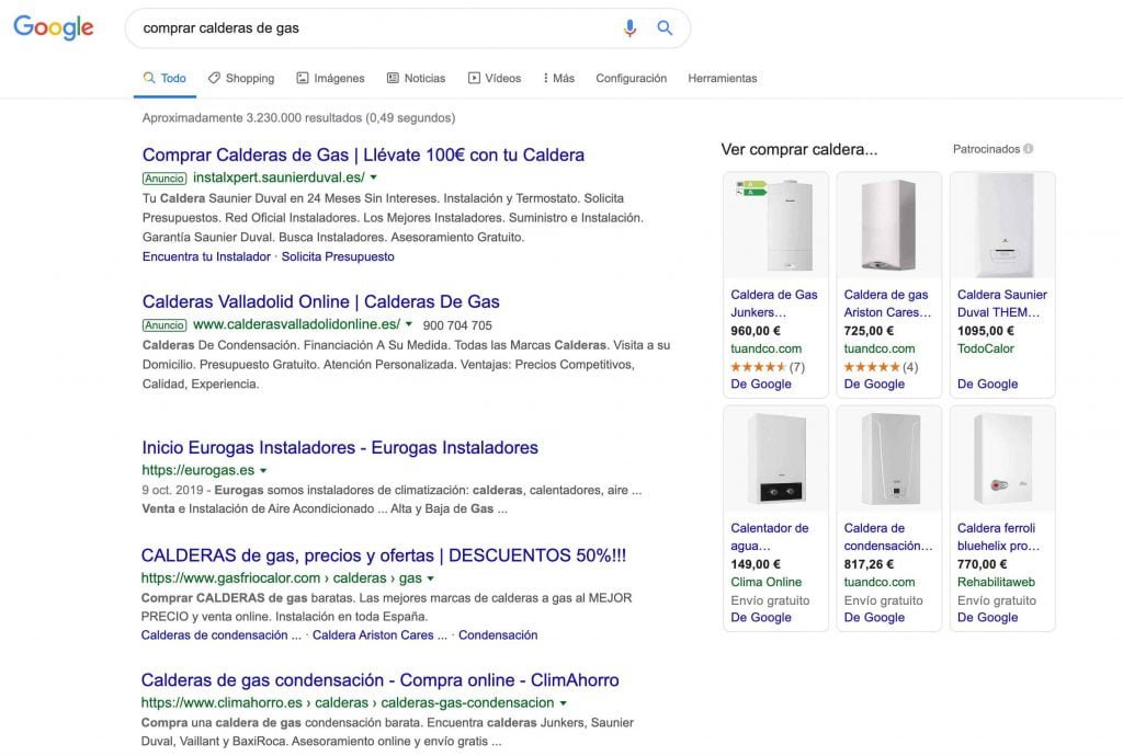 búsquedas de comprar calderas de gas en google