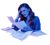 mujer con muchos folios